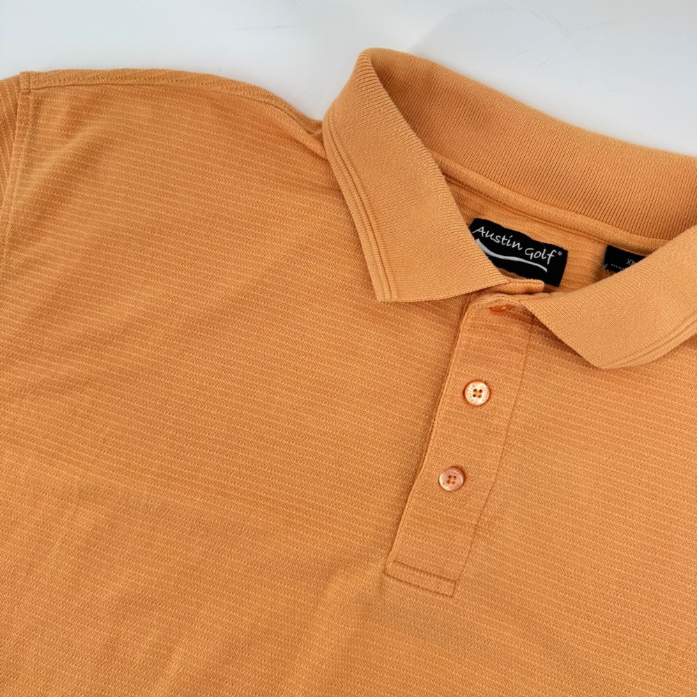 Austin Golf‎ Mens XL Orange Textured Cool Skin Moisture Wicking Polo Short Slv